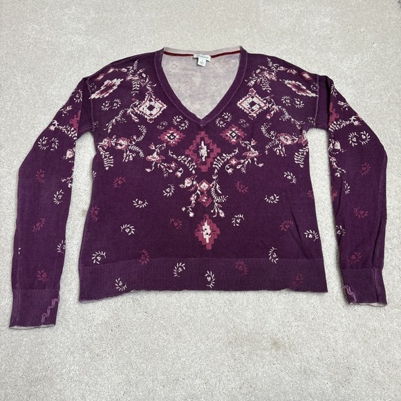 Sundance Sweaters - Sundance Catalog Glissade Plum Purple Boho Cotton V-Neck Sweater Size Small